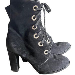 Marc Jacobs Suede Lace Up Heeled Boots Black 9.5